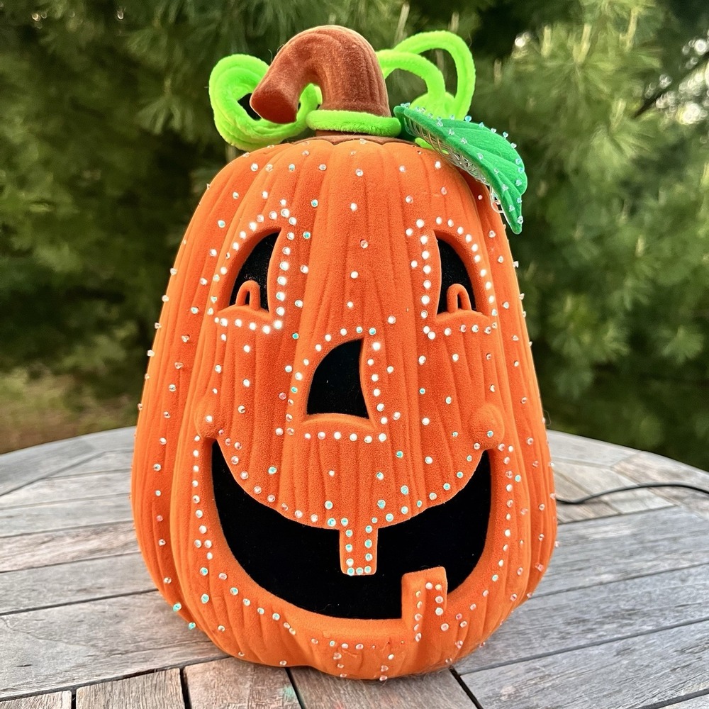 Vintage 2002 Avon Halloween Glowing Fiber Optic 10" Pumpkin Jack-o-Lantern